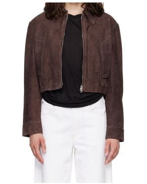 Agolde Cropped Leather Jacket - Brown