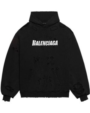 Balenciaga Caps Destroyed Hoodie - Black