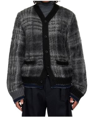 Sacai Plaid Mohair Knit Cardigan - Black