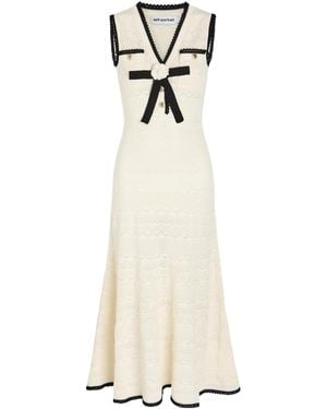 Self-Portrait V-Neck Knitted Dress - White