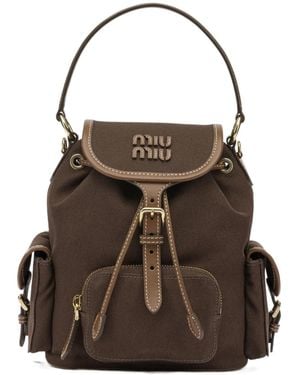 Miu Miu Logo-Detailed Backpack - Brown