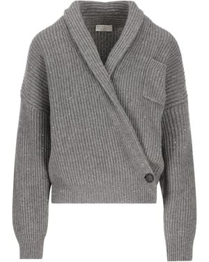 Brunello Cucinelli V-Neck Wrap Cardigan - Grey
