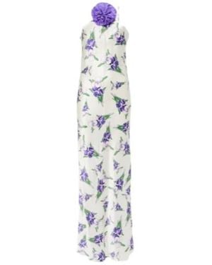 Rodarte Floral-Appliqué Silk Gown - White