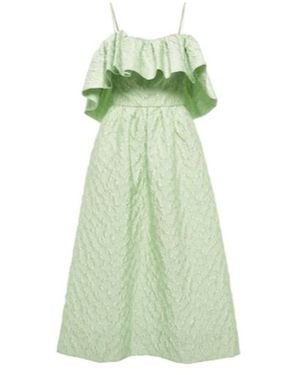 Monique Lhuillier Off-The-Shoulder Materasai Textured Midi Dress - Green