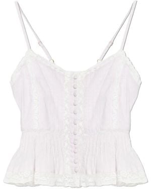 LoveShackFancy Aleni Lace Peplum Top - White