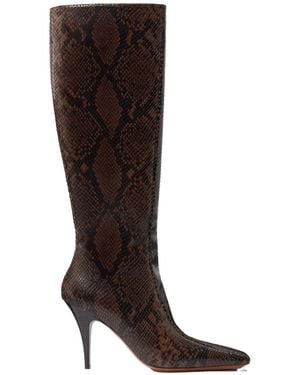 Stella McCartney Square-Toe Snake Knee-High Stiletto Boots - Brown