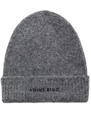 Anine Bing Elia Logo Embroidered Beanie - Grey