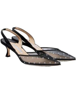 Manolo Blahnik Polka-Dot Mesh Slingback Court Shoes - Metallic