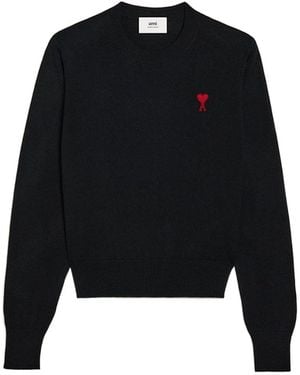 Ami Paris Logo Embroidered Crewneck Jumper - Black