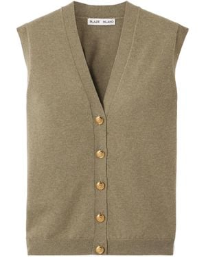 Blazé Milano V-Neck Sleeveless Cardigan - Green