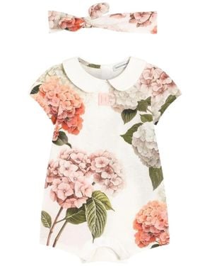 Dolce & Gabbana Hydrangea-Printed Short-Sleeved Rompers Set - White
