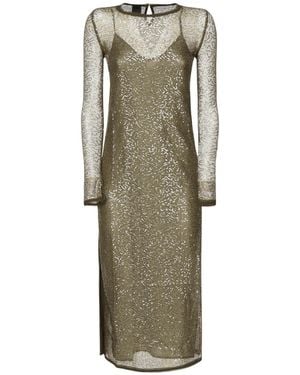 Pinko Sequinned Long-Sleeve Maxi Dress - Natural