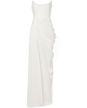 Alex Perry Draped Crepe Corset-Style Long Dress - White