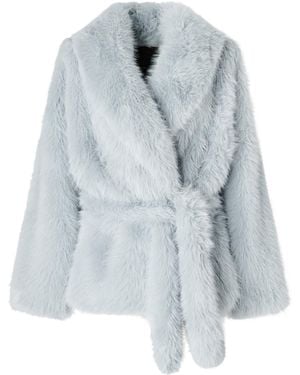 Pinko Faux Fur Blouson Jacket With Belt - Blue