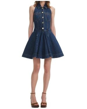 Self-Portrait Denim Sleeveless Flared Mini Dress - Blue