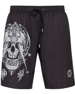 Philipp Plein Skull-Print Drawstring Swim Shorts - Grey