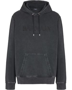 Balmain Vintage Logo Embroidered Hoodie - Black