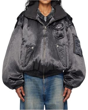 OPEN YY Satin Cargo Bomber Jacket - Gray