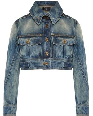 Balmain High-Collar Two-Pockets Jacket - Blue