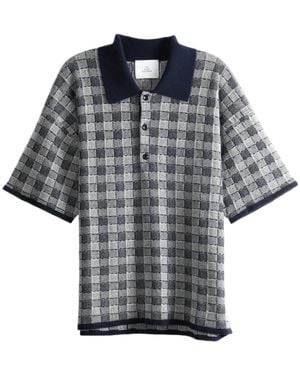 The Elder Statesman Check-Pattern Short-Sleeve Polo Shirt - Grey