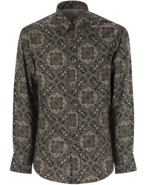 Brunello Cucinelli Patterned Curved Hem Shirt - Grey