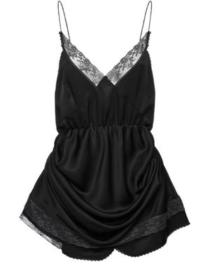 Magda Butrym Draped Lace-Trim Slip Mini Dress - Black