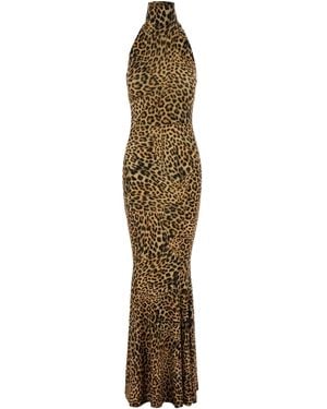 Norma Kamali Halterneck Fishtail Gown Maxi Dress - Metallic