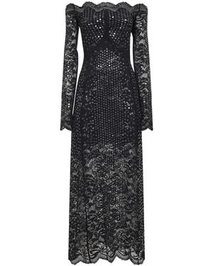 Rabanne Rabanne Off-Shoulder Sequin Lace Dress - Black