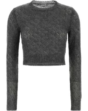 Jil Sander Cropped Open-Knit Knitted Sweater - Gray