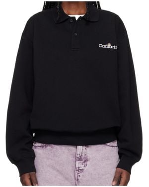 Carhartt Wip Label Logo-Embroidered Long-Sleeve Polo Shirt - Black