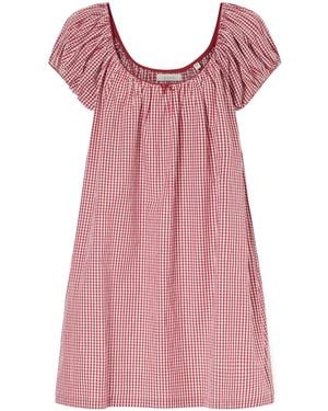 Doen Julia Gathered Checked Organic Cotton Midi Dress - Pink