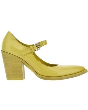Prada Logo Detailed Buckled Court Shoes - Yellow