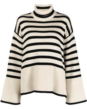TOTEME Striped Turtleneck Wool-Blend Knitted Jumper - Black