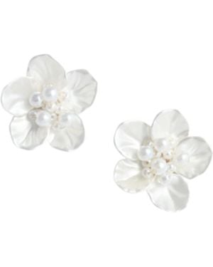 Self-Portrait Pearl-Inlaid Floral Earrings - White