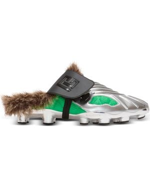 Balmain Half Time Faux Fur-Lined Mules - Green