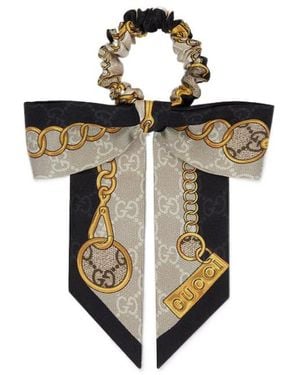 Gucci Gg Chain Silk Scrunchie - White