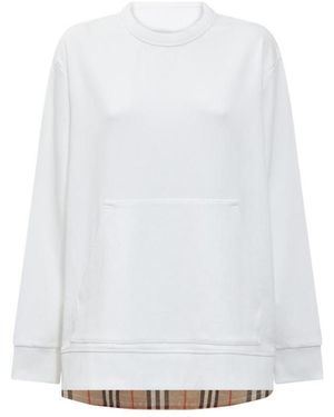 Burberry Vintage Check Panel Cotton Oversized Sweatshirt - White