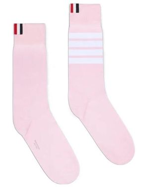 Thom Browne 4-Bar Striped Socks - Pink