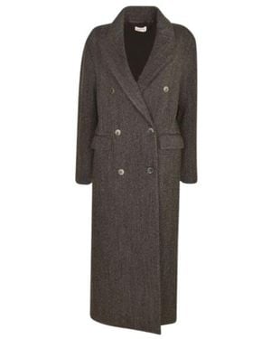 P.A.R.O.S.H. Herringbone Double-Breasted Long Coat - Grey