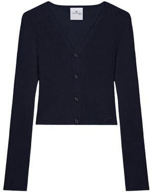 Courreges Cropped Fine-Ribbed Cardigan - Blue