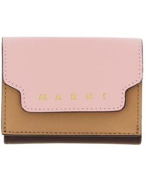 Marni Logo Printed Paneled Compact Wallet - Pink
