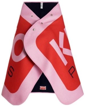 KENZO Logo Printed Blanket Cape - Red