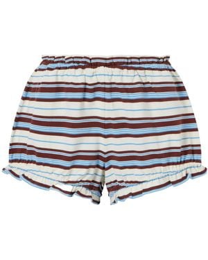 Posse Nadine Striped Ruffled Cotton-Jersey Shorts - White