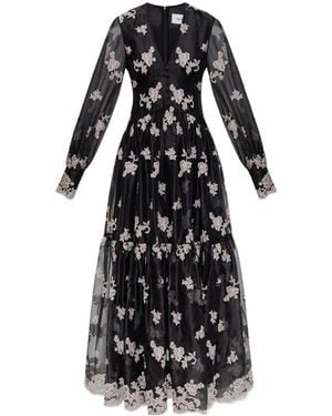 Erdem Tabetha Embroidered Organza Maxi Dress - Black