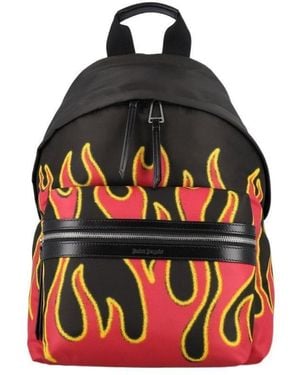 Palm Angels Flames Print Backpack - Red