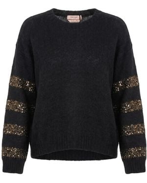 Twinset Crew Neck Long-Sleeved Jumper - Black