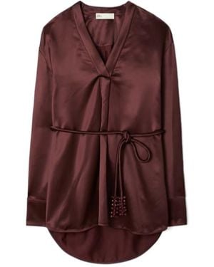 Tory Burch V-Neck Satin Top - Purple