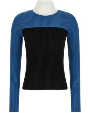 Courreges Pull Tricolore Maille - Blue