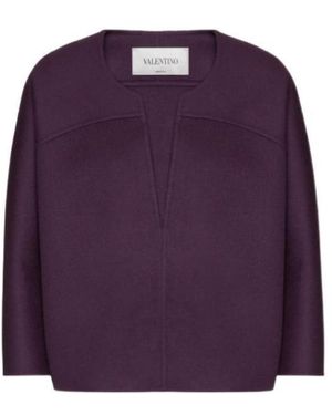 Valentino V-Neck Cropped-Sleeve Knitted Top - Purple