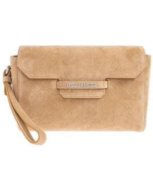 DSquared² Logo-Lettering Clutch Bag - Natural